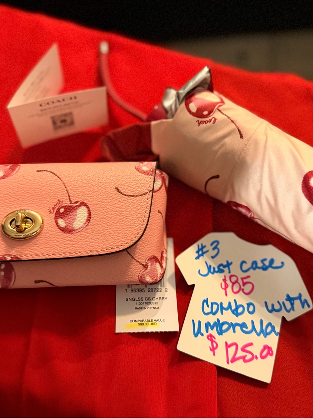 Coach Pink Cherry Print Leather Wallet